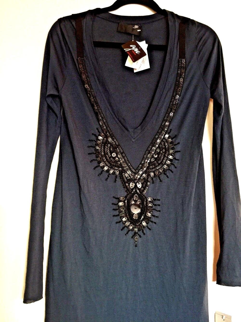 A.L.C. Fabulous Heavily Beaded Ornate Tunic Dark Heather Grey / Black M NWT $576